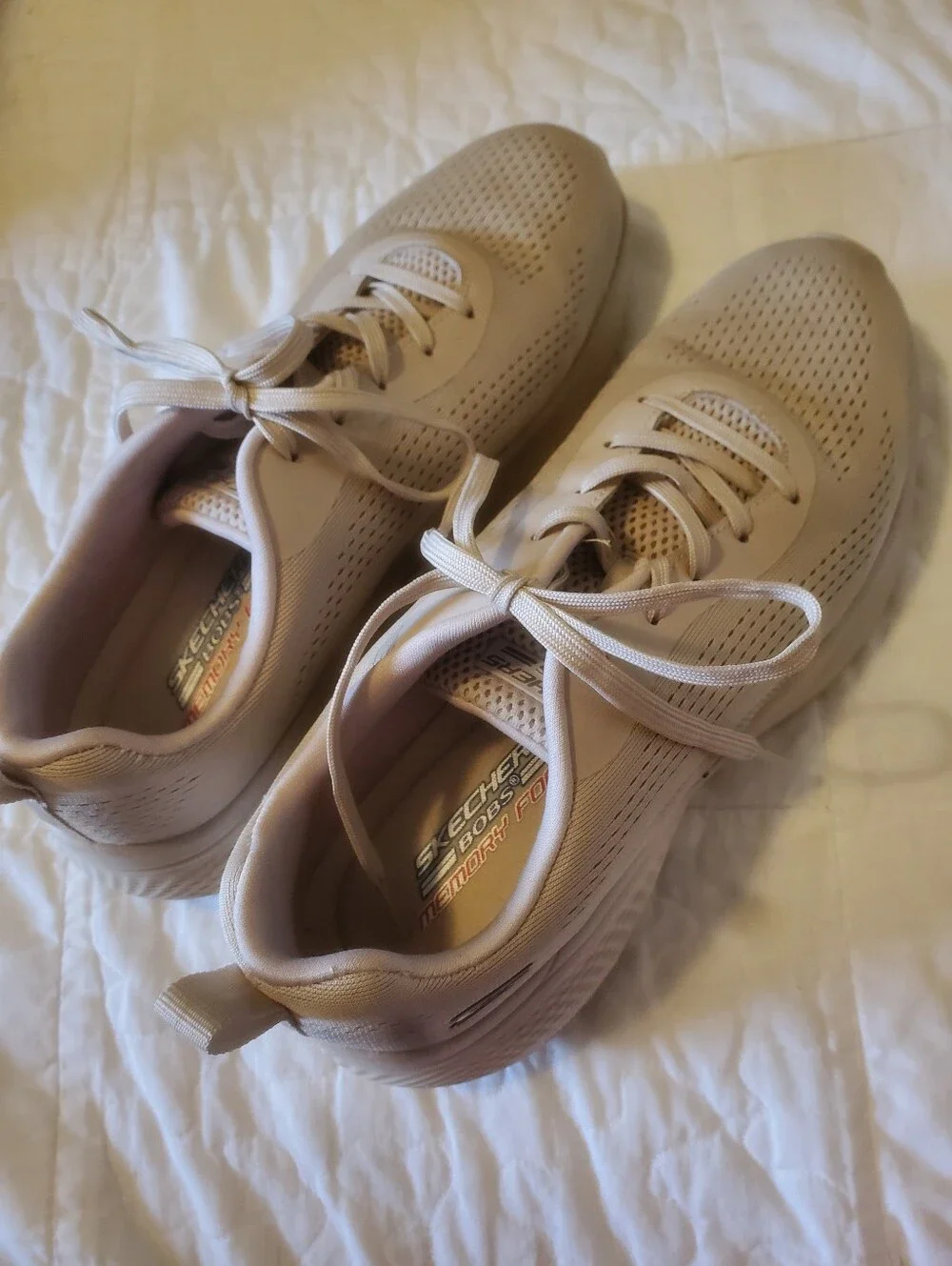 Skechers Bobs Light Beige Taupe Casual Knit Lace-Up Sneakers